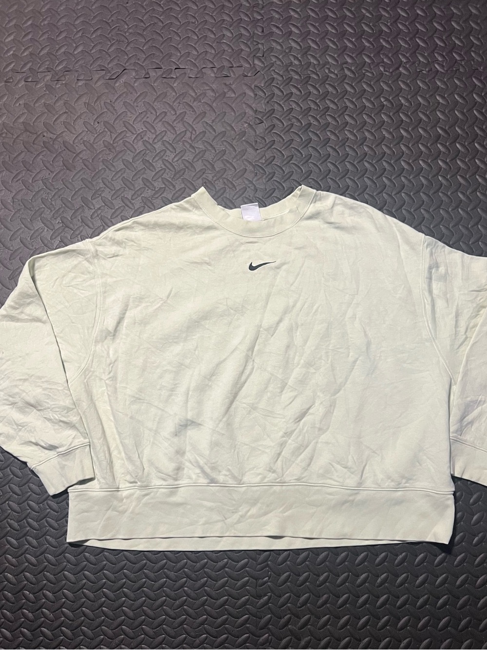 Nike Men's Cream Crewneck Sweatshirt with Black Swoosh